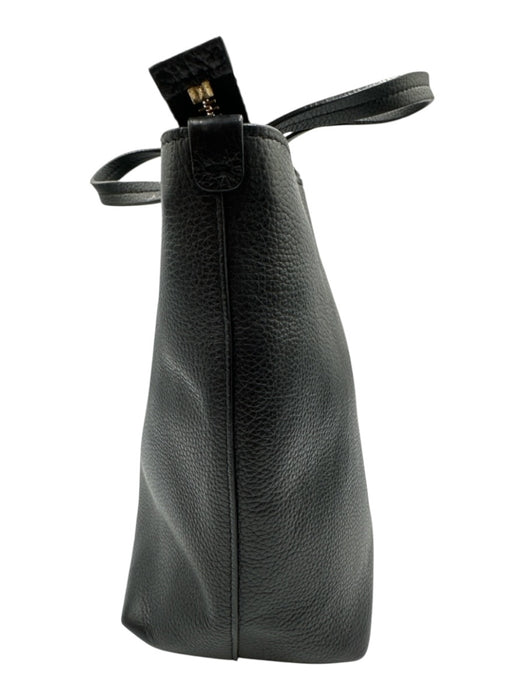 Salvatore Ferragamo Black Leather Gold Tone Hardware Zip Top Gancini Tote Bag Black