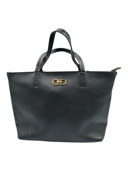 Salvatore Ferragamo Black Leather Gold Tone Hardware Zip Top Gancini Tote Bag Black