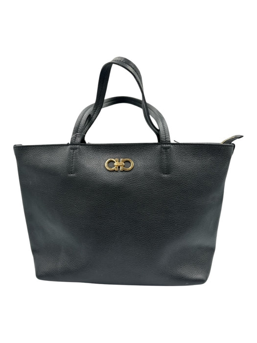 Salvatore Ferragamo Black Leather Gold Tone Hardware Zip Top Gancini Tote Bag Black