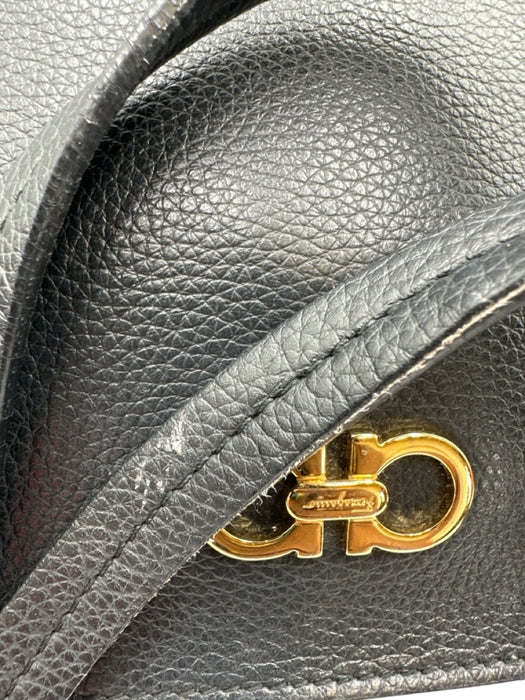 Salvatore Ferragamo Black Leather Gold Tone Hardware Zip Top Gancini Tote Bag Black