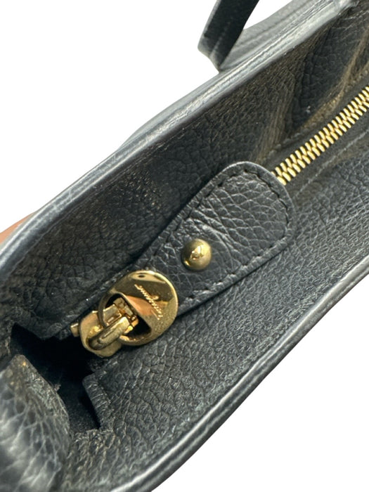 Salvatore Ferragamo Black Leather Gold Tone Hardware Zip Top Gancini Tote Bag Black