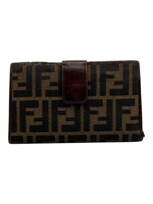 Fendi Brown Canvas & Leather Monogram Zucca Snap Button Close Coin pouch Wallets Brown