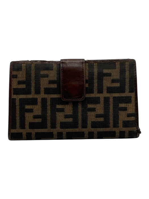 Fendi Brown Canvas & Leather Monogram Zucca Snap Button Close Coin pouch Wallets Brown