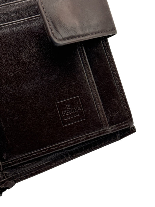 Fendi Brown Canvas & Leather Monogram Zucca Snap Button Close Coin pouch Wallets Brown