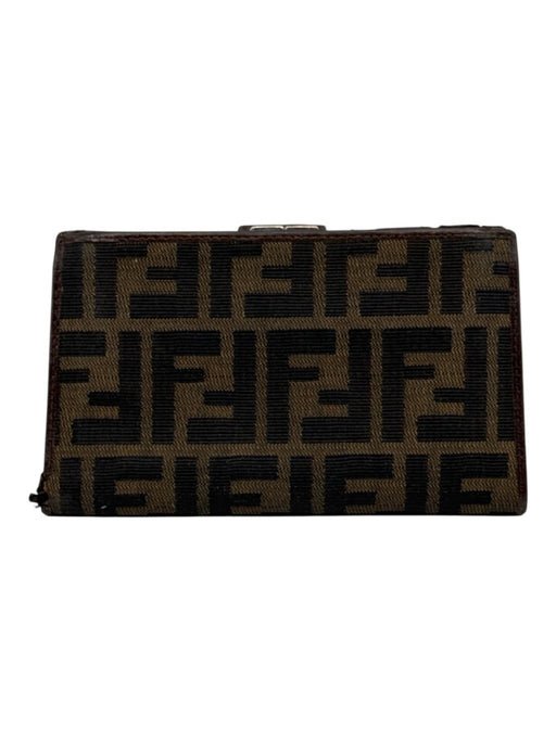 Fendi Brown Canvas & Leather Monogram Zucca Snap Button Close Coin pouch Wallets Brown