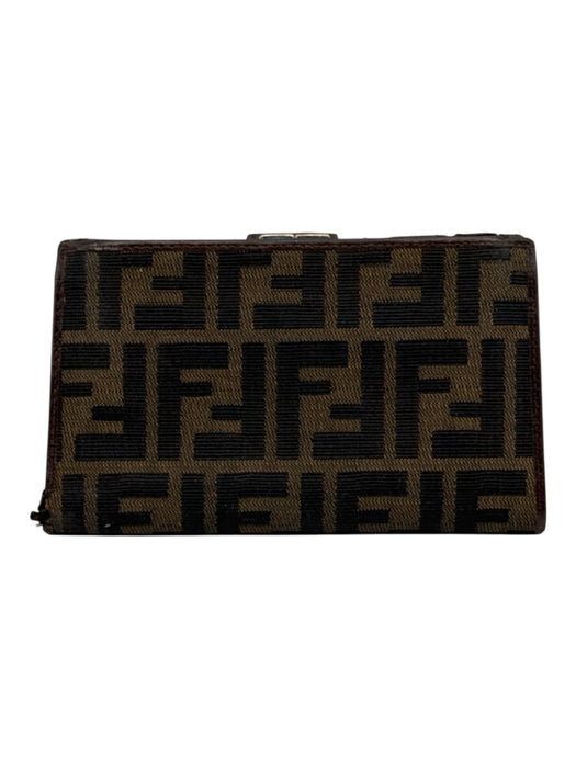 Fendi Brown Canvas & Leather Monogram Zucca Snap Button Close Coin pouch Wallets Brown