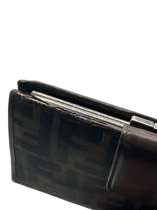 Fendi Brown Canvas & Leather Monogram Zucca Snap Button Close Coin pouch Wallets Brown