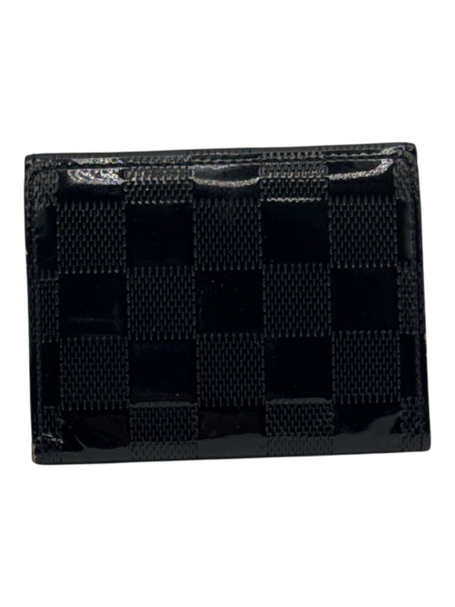 Louis Vuitton Black Leather Patent Damier Snap Closure Compact Wallets Black