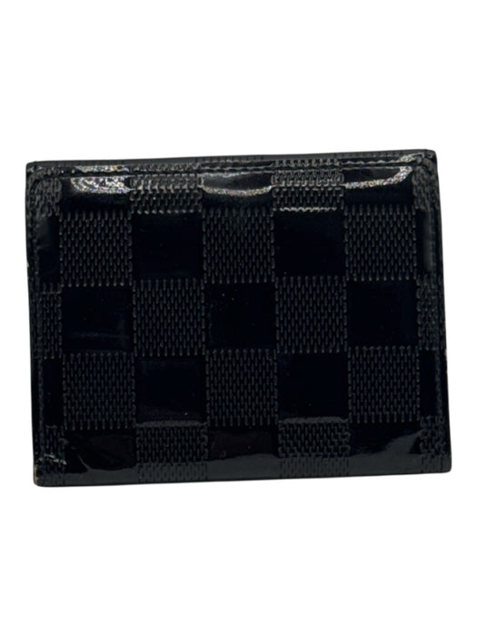 Louis Vuitton Black Leather Patent Damier Snap Closure Compact Wallets Black