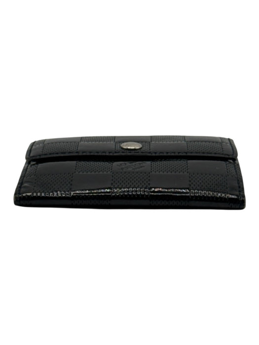 Louis Vuitton Black Leather Patent Damier Snap Closure Compact Wallets Black