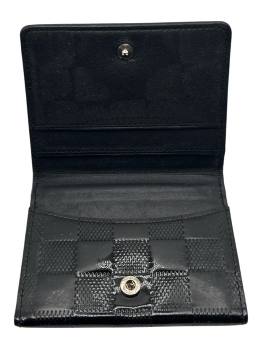 Louis Vuitton Black Leather Patent Damier Snap Closure Compact Wallets Black