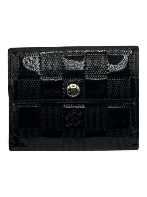 Louis Vuitton Black Leather Patent Damier Snap Closure Compact Wallets Black