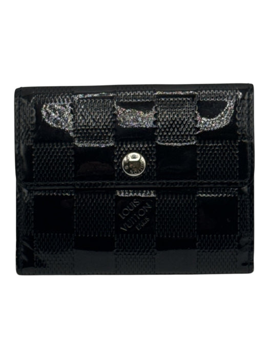 Louis Vuitton Black Leather Patent Damier Snap Closure Compact Wallets Black