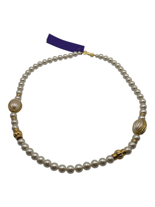 Richelieu White & Gold Tone Faux Pearl Beaded Long Box Clasp Necklace White & Gold Tone