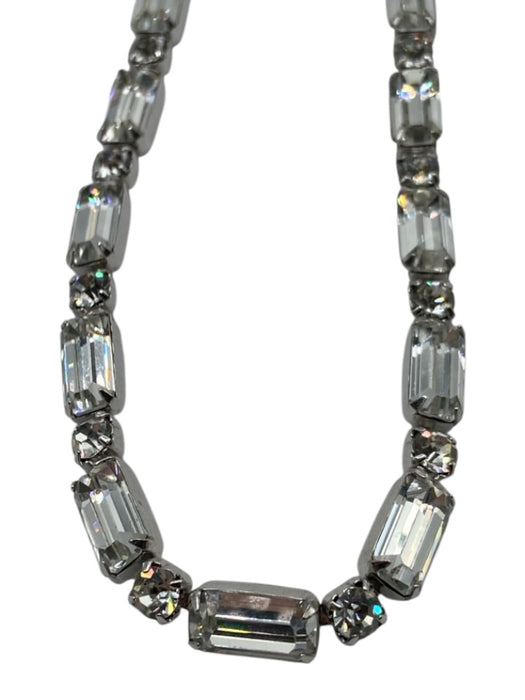 Weiss Clear Silver Tone Metal Rhinestone Chain Hook clasp Necklace Clear