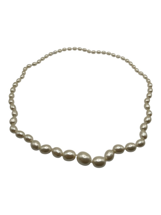 Cream White Faux Pearl Beaded Long Graduated Necklace Cream White