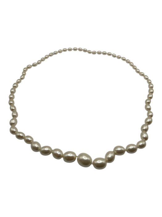 Cream White Faux Pearl Beaded Long Graduated Necklace Cream White