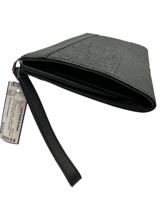 Salvatore Ferragamo Black Leather Embossed Zip Top Wristlet Pouch Bag Black