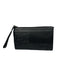 Salvatore Ferragamo Black Leather Embossed Zip Top Wristlet Pouch Bag Black