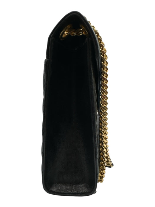 Saint Laurent Black Leather Gold Tone Hardware Quilted Magnetic Snap Flap Bag Black / Large