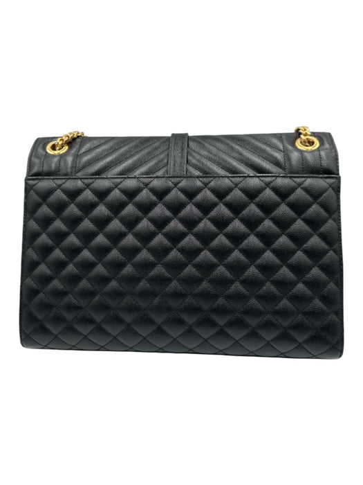 Saint Laurent Black Leather Gold Tone Hardware Quilted Magnetic Snap Flap Bag Black / Large