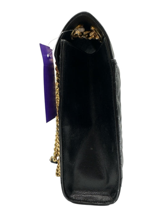 Saint Laurent Black Leather Gold Tone Hardware Quilted Magnetic Snap Flap Bag Black / Large