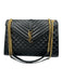 Saint Laurent Black Leather Gold Tone Hardware Quilted Magnetic Snap Flap Bag Black / Large