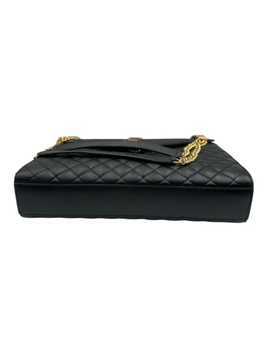 Saint Laurent Black Leather Gold Tone Hardware Quilted Magnetic Snap Flap Bag Black / Large