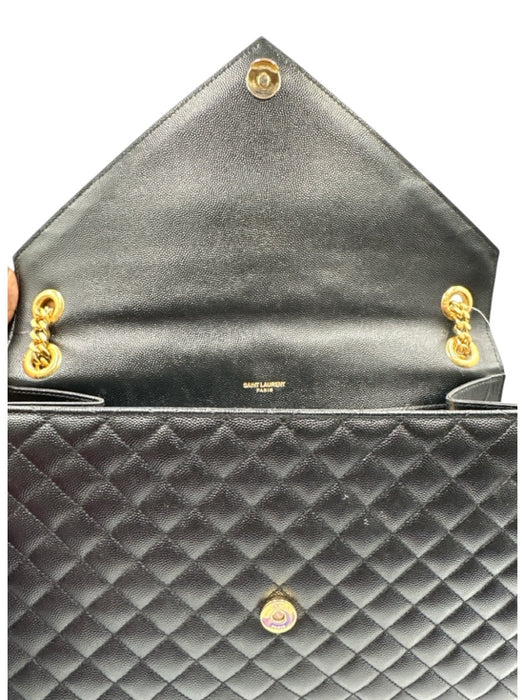 Saint Laurent Black Leather Gold Tone Hardware Quilted Magnetic Snap Flap Bag Black / Large