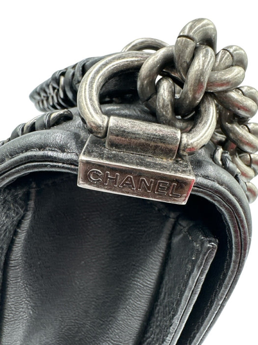 Chanel Black Leather Quilted Silver Tone Hardware Chain Detail Flap Over Bag Black / Small