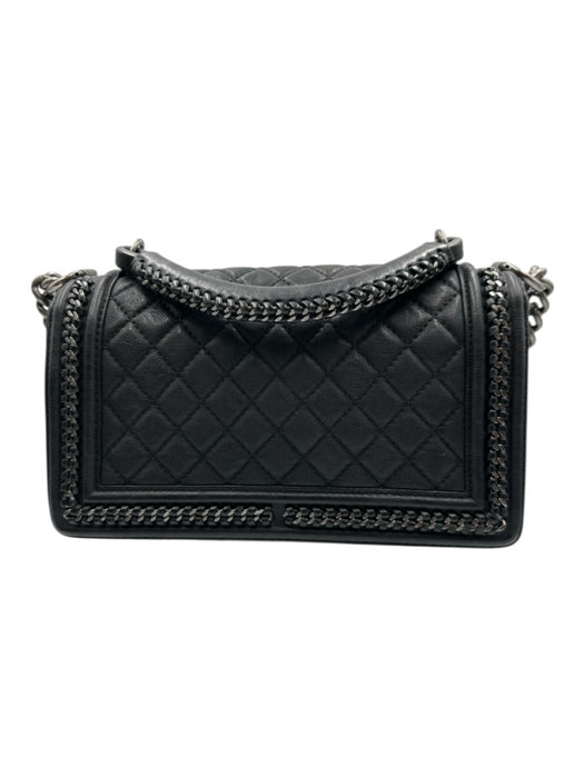 Chanel Black Leather Quilted Silver Tone Hardware Chain Detail Flap Over Bag Black / Small