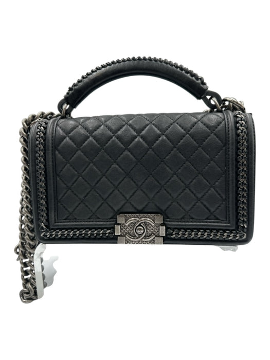 Chanel Black Leather Quilted Silver Tone Hardware Chain Detail Flap Over Bag Black / Small