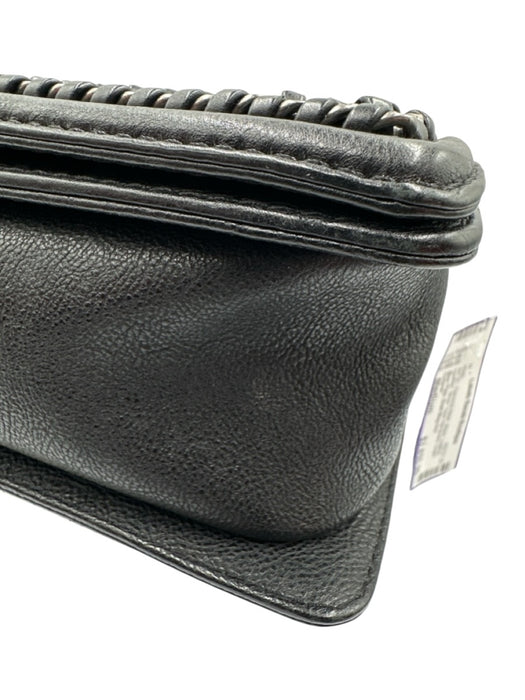 Chanel Black Leather Quilted Silver Tone Hardware Chain Detail Flap Over Bag Black / Small