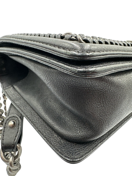 Chanel Black Leather Quilted Silver Tone Hardware Chain Detail Flap Over Bag Black / Small
