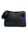 Prada Black Nylon Logo Plate Zip Top Silver Tone Hardware Crossbody Bag Black
