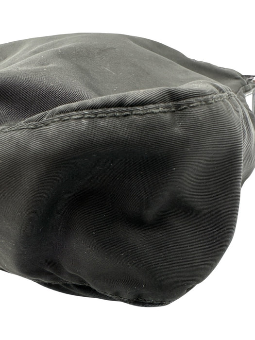 Prada Black Nylon Logo Plate Zip Top Silver Tone Hardware Crossbody Bag Black
