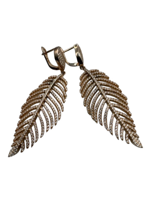 No Brand Crystal Rose Gold Leaf 925 Sterling Silver Hook Back Earrings Crystal