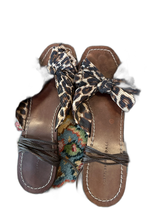 Loeffler Randall Shoe Size 10 Brown & Tan Leather & Canvas Ankle Tie Bow Mules Brown & Tan / 10