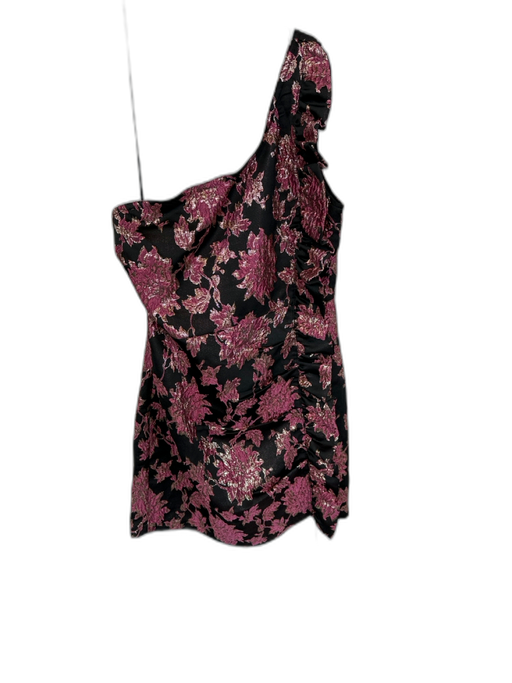 For Love & Lemons Size L Black & Mauve Polyester One Shoulder Jaquard Dress Black & Mauve / L