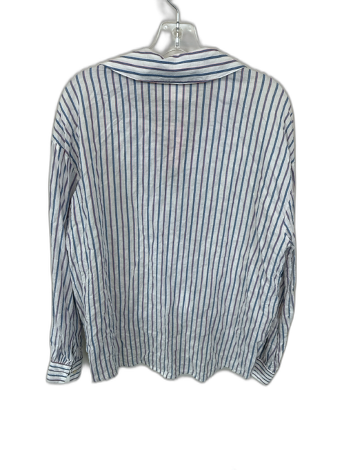 Cinq a Sept Size M White & Blue Cotton Blend Long Balloon Sleeve Striped Top White & Blue / M