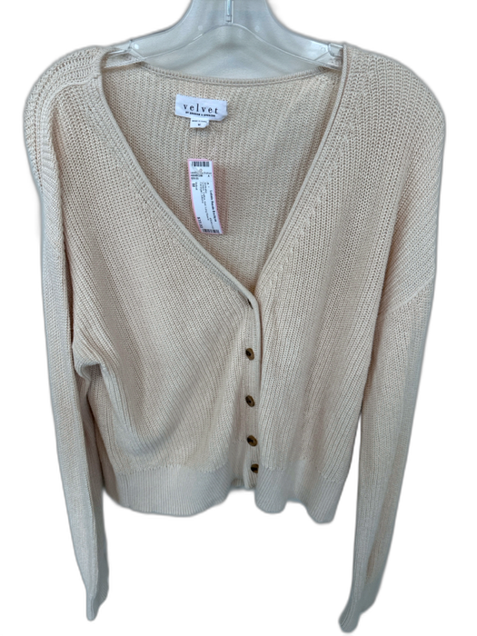 Velvet Size M Cream Cotton Knit Long Sleeve Cardigan Sweater Cream / M