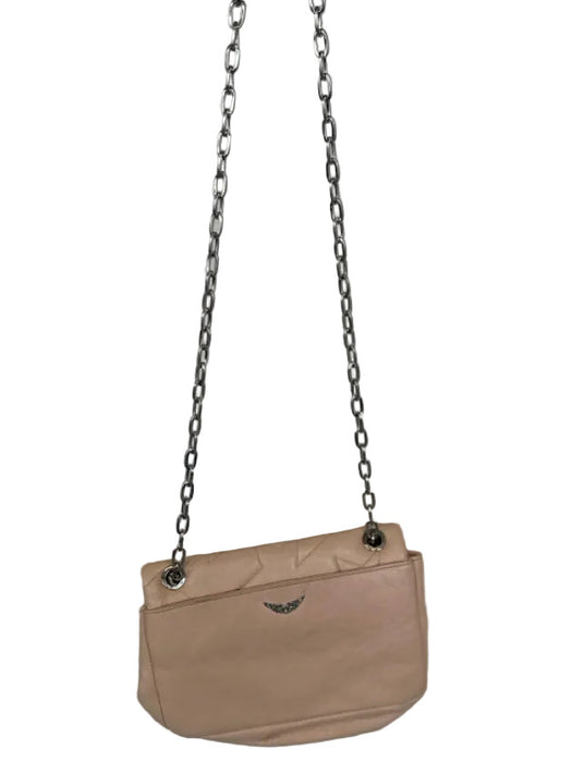 Zadig & Voltaire Nude & Silver Leather Front Flap stars Chain Strap Bag