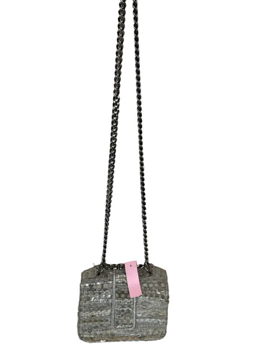 Belier Belier Gray & Silver Leather Woven Front Flap Chain Strap Crossbody Bag