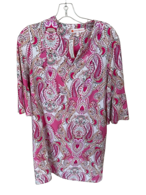 Jude Connally Size S Pink & White Polyester Paisley V Neck Flare Sleeves Dress Pink & White / S