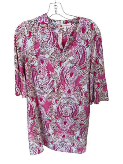 Jude Connally Size S Pink & White Polyester Paisley V Neck Flare Sleeves Dress Pink & White / S