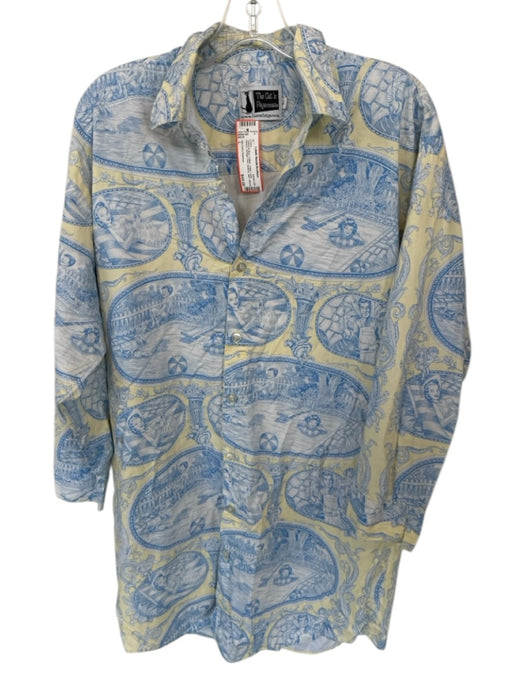 The Cat's Pajamas Size L Yellow & Blue Cotton Collar Long Sleeve Buttons Dress Yellow & Blue / L