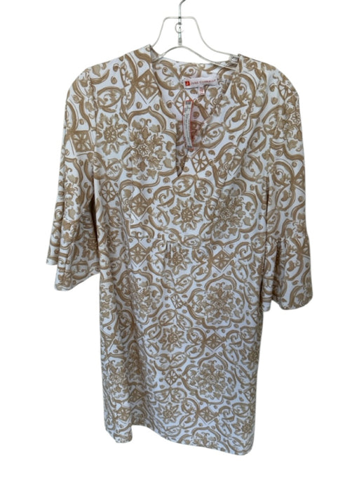 Jude Connally Size 6 Tan & White V Neck Quarter sleeve Greek Dress Tan & White / 6