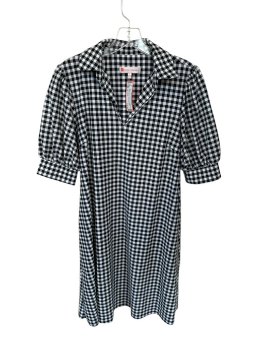Jude Connally Size S Black & White Polyester Checked Cuffed Sleeves Collar Dress Black & White / S