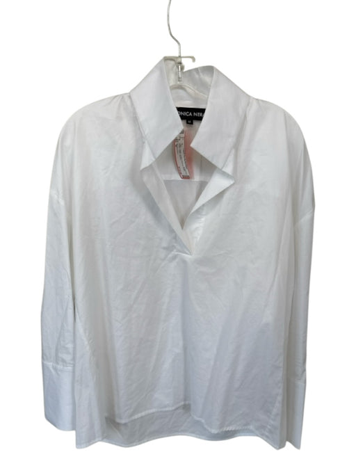 Monica Nera Size M White Cotton Cuffed Sleeves Button Down Collar Top White / M