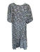 Anna Cate Size M Blue & Aqua V Neck Puff Sleeves Floral Pleated Bottom Dress Blue & Aqua / M
